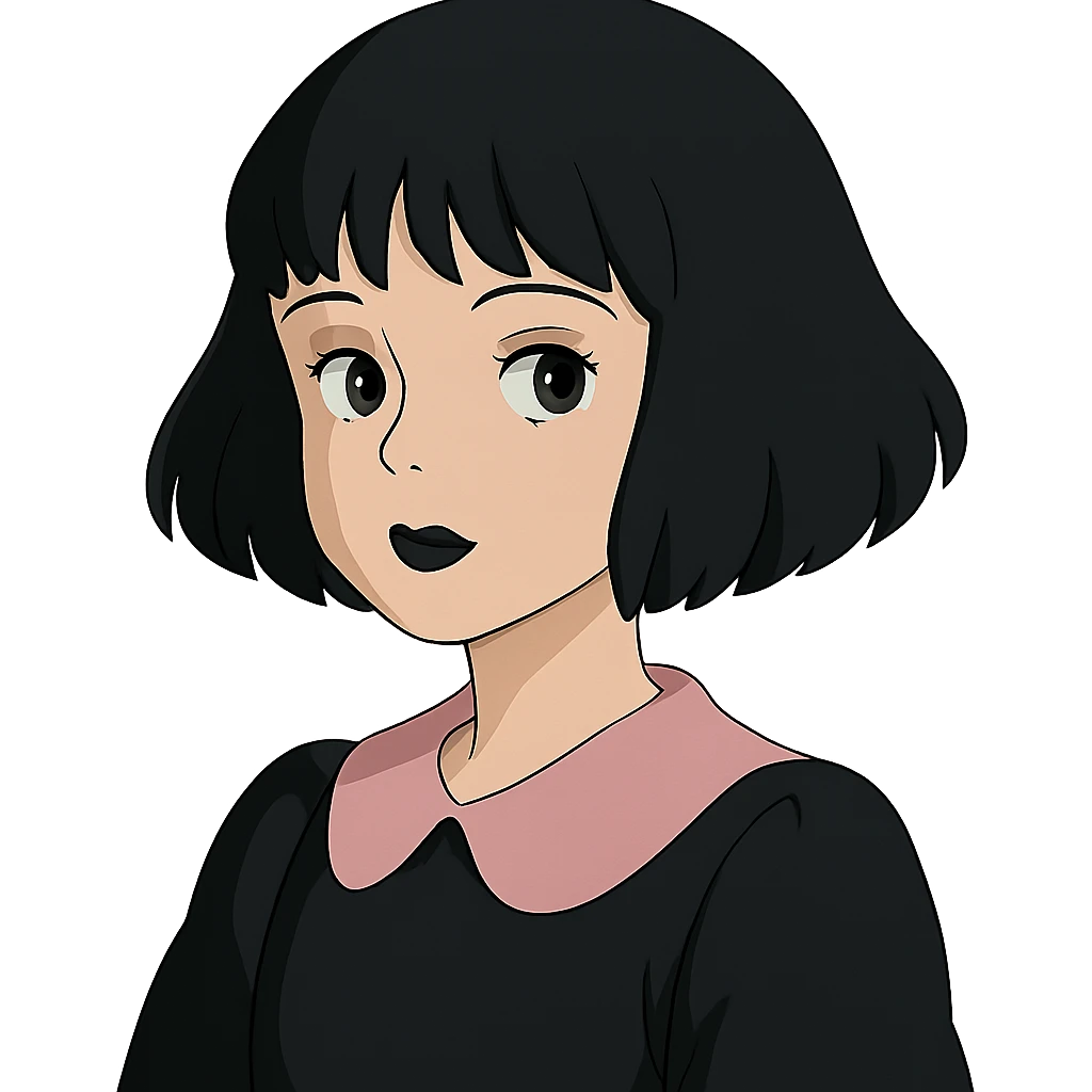 gothic lipstick, black and pink, ghibli style emoji