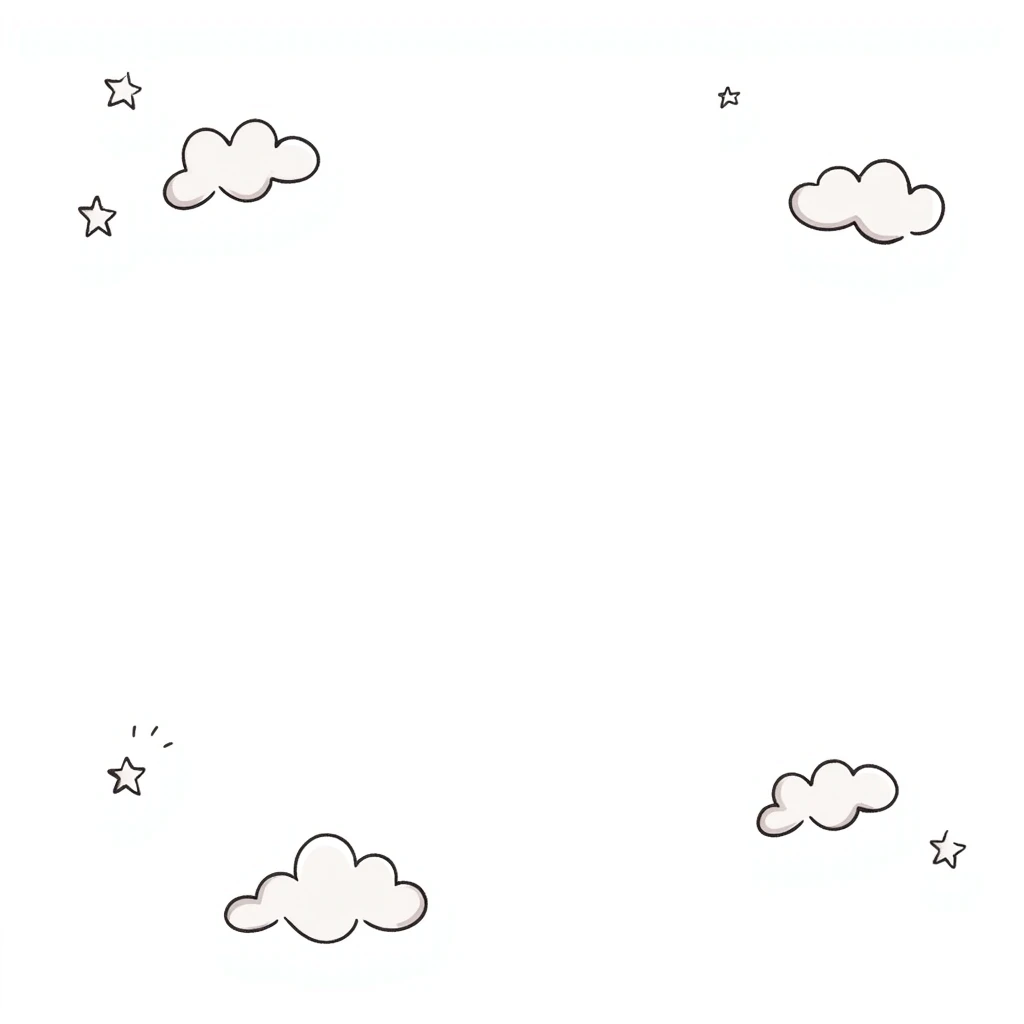 whimsical hand-drawn clouds, stars, and waves in pastel colors, minimal children's book style, pencil or ink sketch emoji