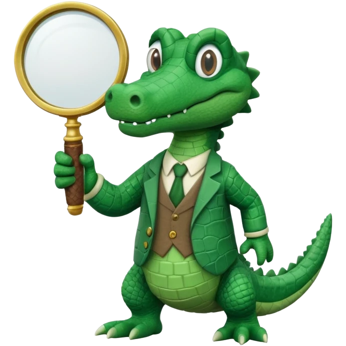 Add a solid white circle background behind the claymation style alligator professor with a magnifying glass, keeping the original style and lighting. emoji