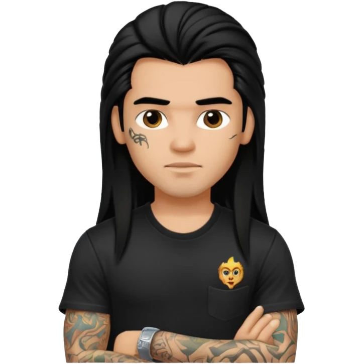 a pretty male bratz tattoo artist with long mullet black hair emoji