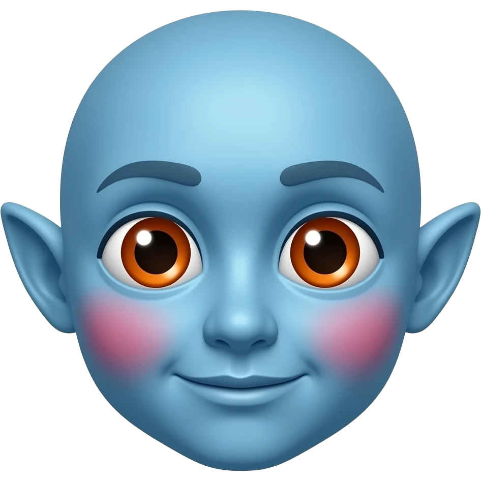 높은색상출력.   엘프 귀 파란 얼굴의 붉은색 홍조 큰 눈 오렌지색 작은동공 이모티콘 emoji