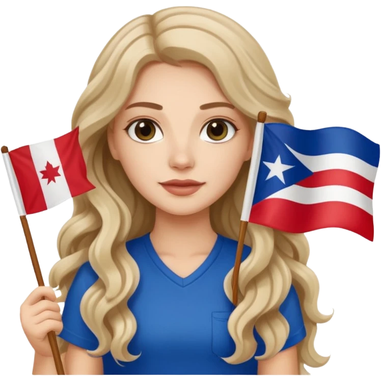 A white girl with long hair and wavy hair holding a Lebanese flag with Puerto Rican flag emoji