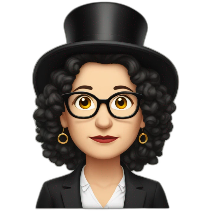 Susie Essman, annoyed, wearing a top hat and hoop earrings emoji