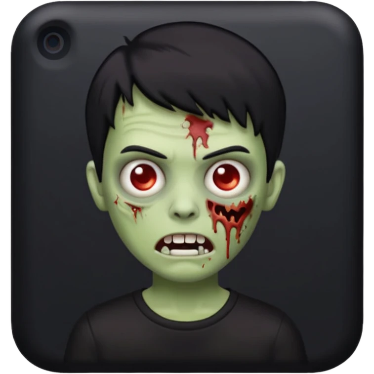 zombie iPhone emoji with buzz cut short black hair and black t-shirt emoji