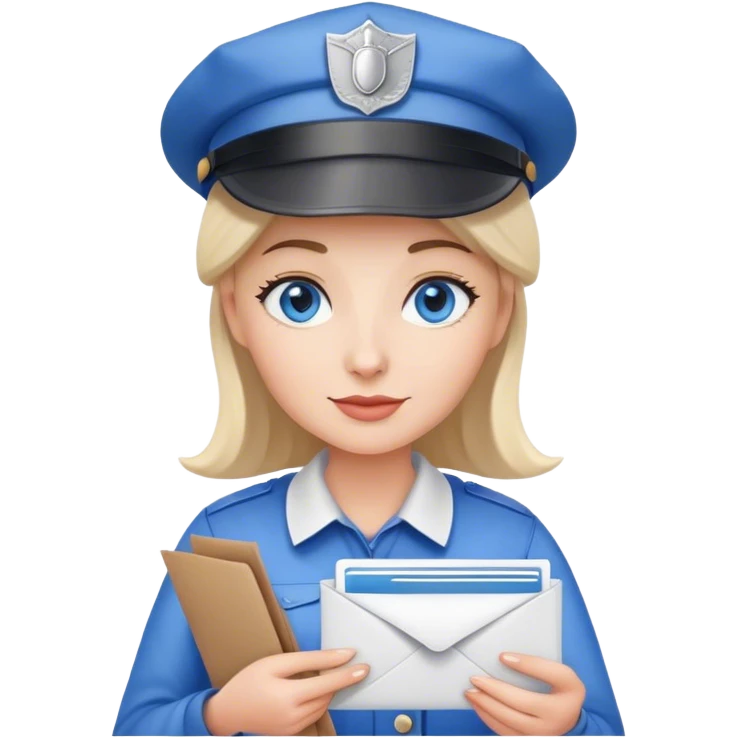 us mail lady holding mail with a hat and blue eyes emoji