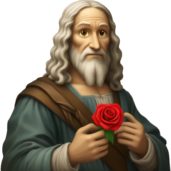 leonardo da Vinci holding a red rose in his hands emoji