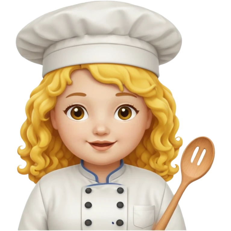 chuppy girl, yellow Long curly hair, happy, wearing chef uniform and chef hat emoji
