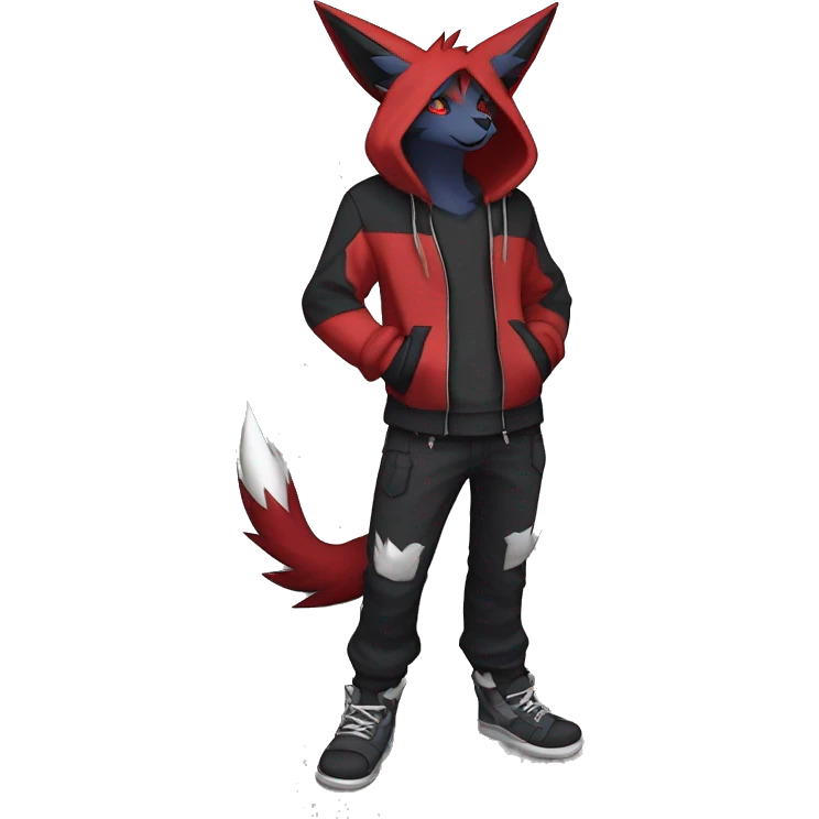 Edgy Cool Anthro Zoroark-Zangoose-Litten Fakemon Fursona Hoodie Full Body emoji