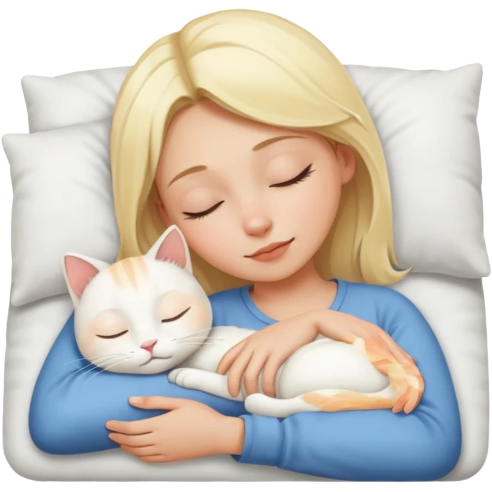 blonde girl sleeping with white cat emoji