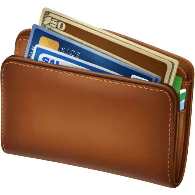 portefeuille marron avec pleins de billet et carte bancaire emoji