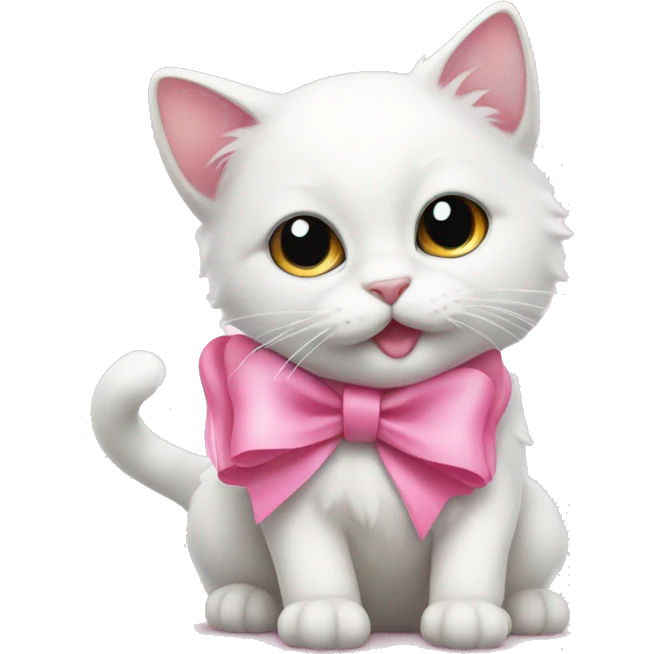 Cute white cat with a pink bow emoji