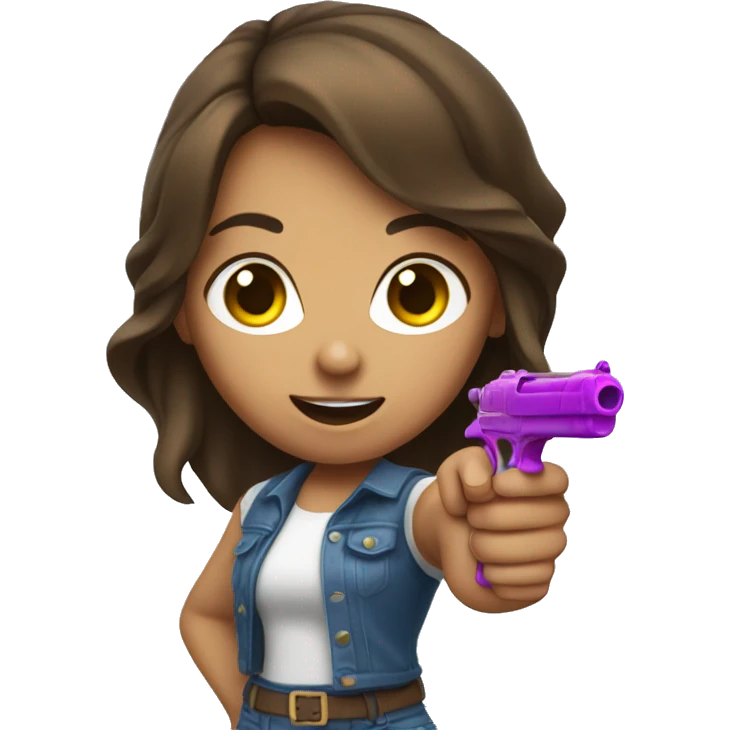 Brown hair girl pointing water gun at camera  emoji