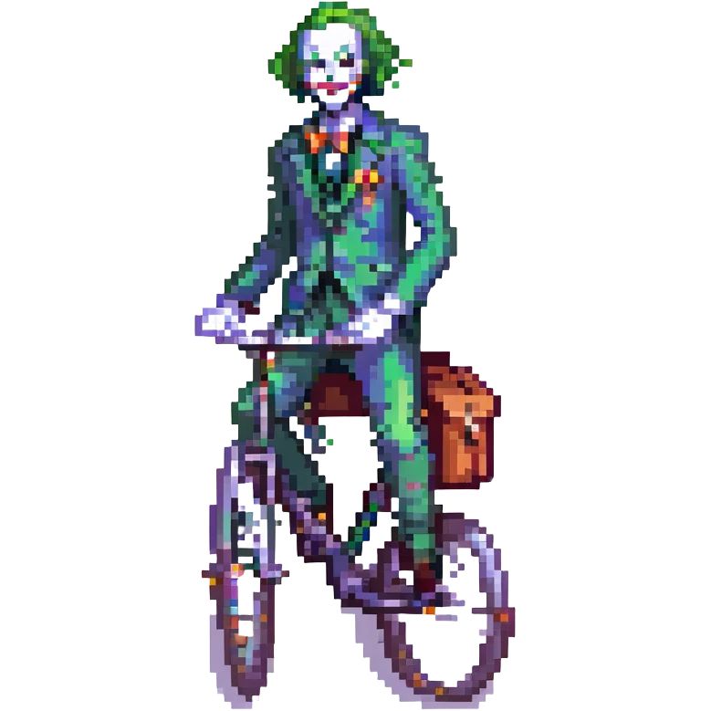 A teacher riding a bike with a joker-like aura emoji