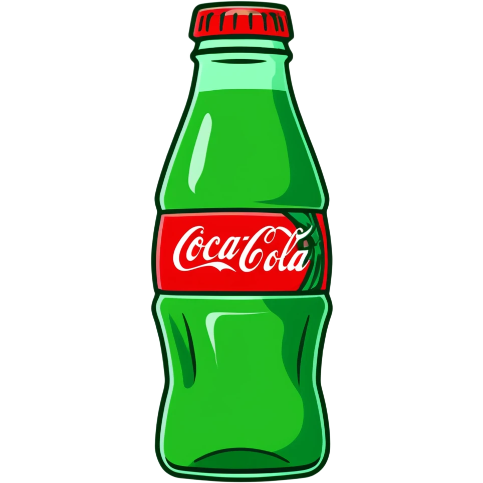 Classic Coca-Cola shaped glass bottle with curved contours, red color, with a cannabis leaf emoji
