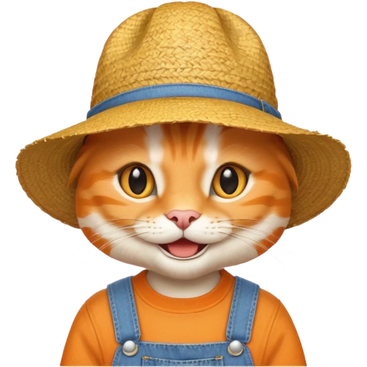 farmer cat gardener in denim overalls with a straw hat emoji