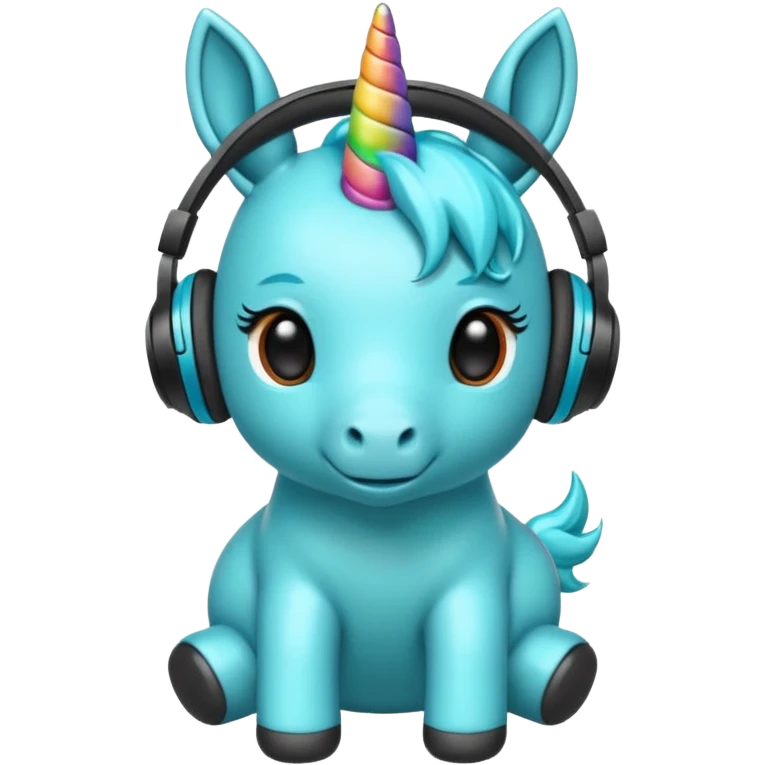 Unicornio bebé cyan sentado escuchando música con auriculares negros emoji