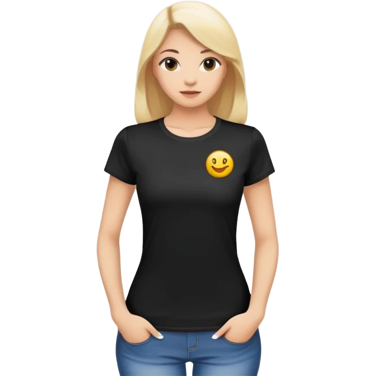 black t-shirt with round neck and short sleeves, women's fitted style, only the clothing item, plain white background emoji