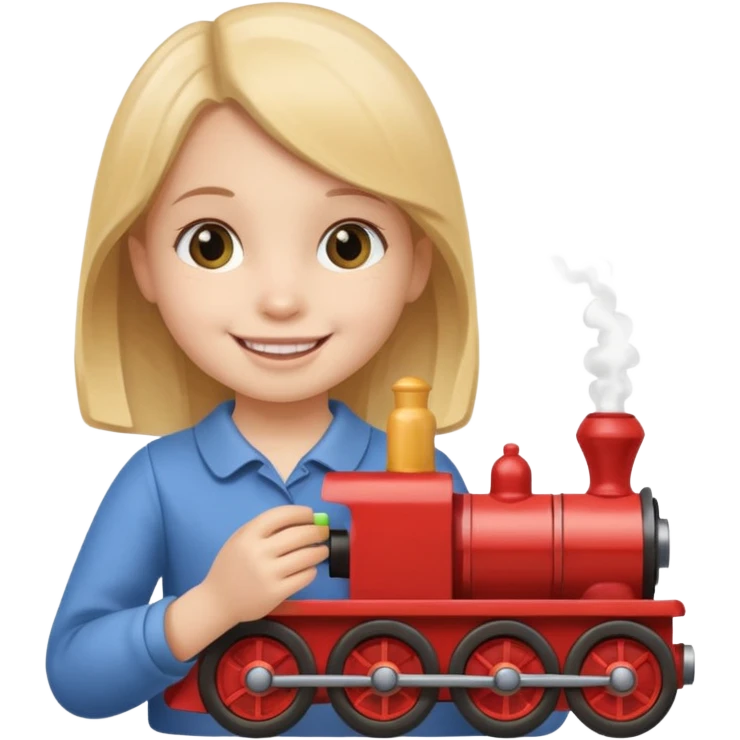 small girl holding small train toy emoji
