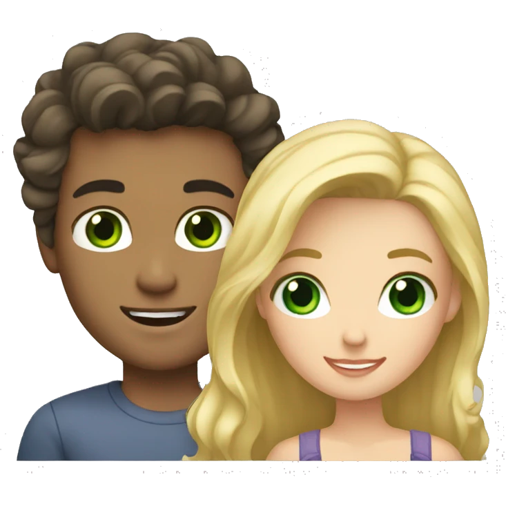 blonde guy with blue eyes with dark haired girl with green eyes emoji