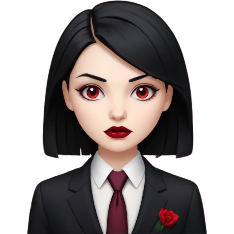 {
      "type": "human",
      "look": "femal modern vampire, slick hairstyle, dark suit, loosened tie",
      "description": "a modern vampire with a slick hairstyle in a dark suit and loosened tie"
    } emoji