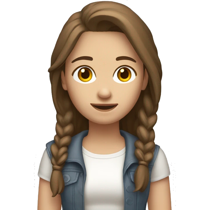 Create a 3D emoji-style of a young woman with brown hair in mullet style, fair skin, and wearing neutral-colored clothing. She should have a friendly and confident expression. brackgorund white emoji