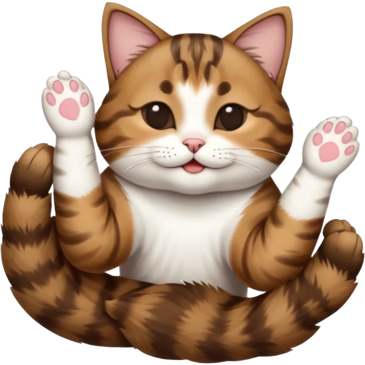 dark brown tabby and white cat in funny positions upside down with eyes closed emoji