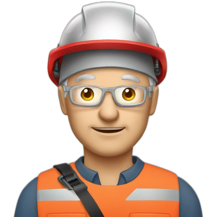 Industrial professional senior mechanical fitter working with a helmet red and red clothing emoji