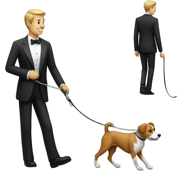 Man wearing tuxedo walking a dog emoji