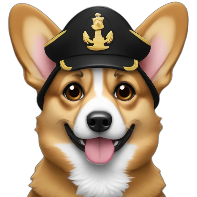 Corgi negro con gorro de capitan emoji