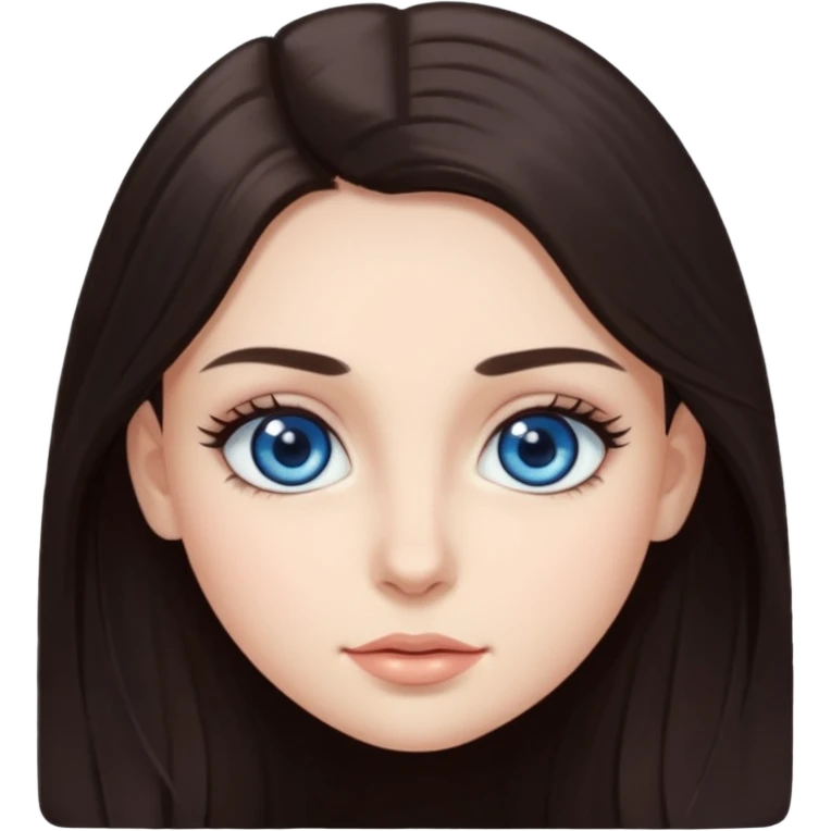 long dark brown hair with big blue eyes and long dark eyelashes round face emoji