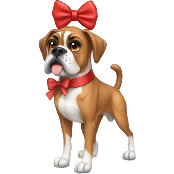 Boxer dog with a red bow emoji