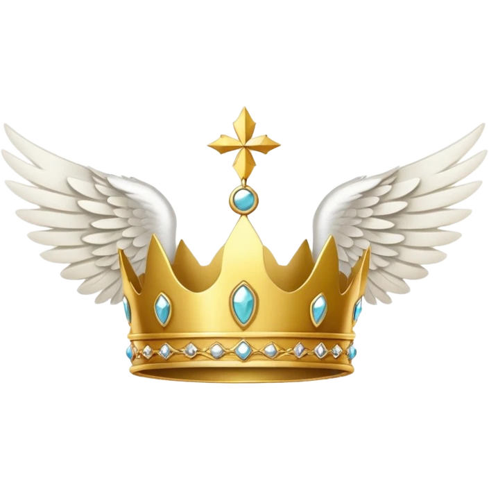 A gold crown with white wings and a gold halo emoji