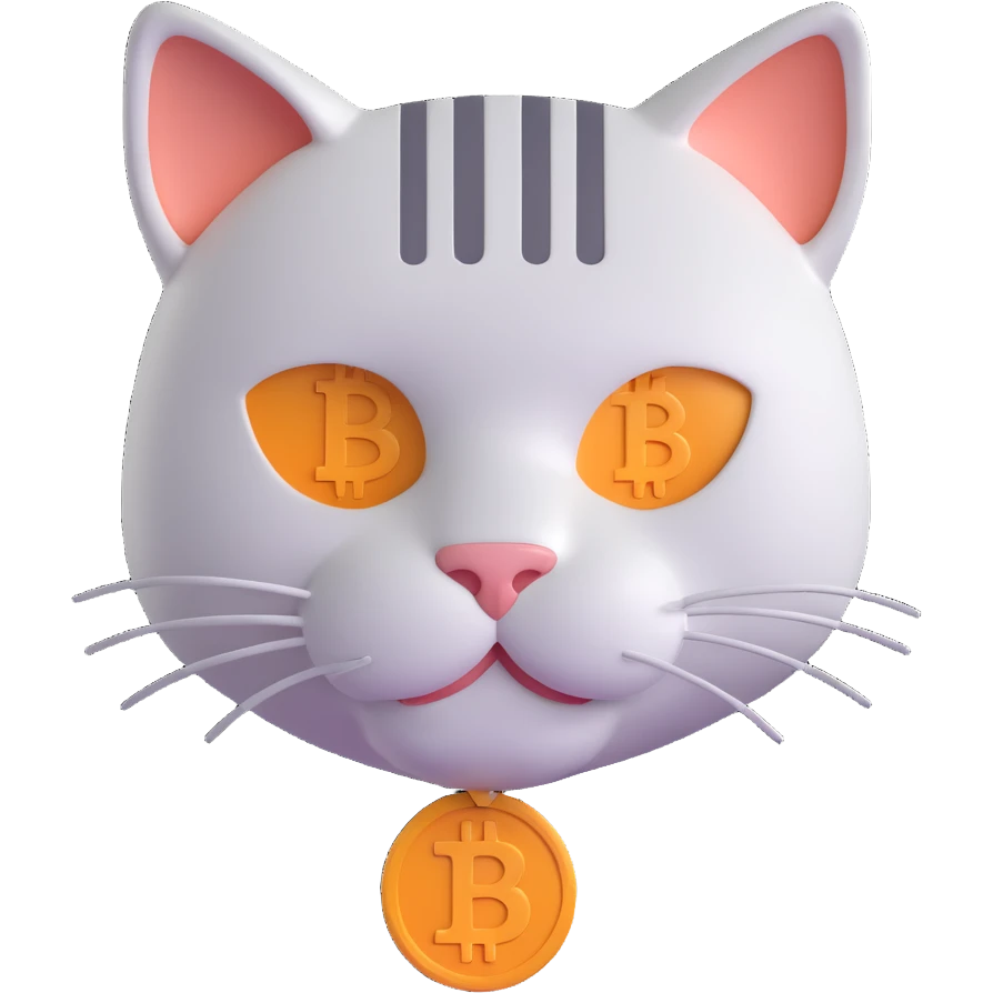 3D emoji style cat head only with neutral face inspired by Bitcoin logo for a crypto project emoji