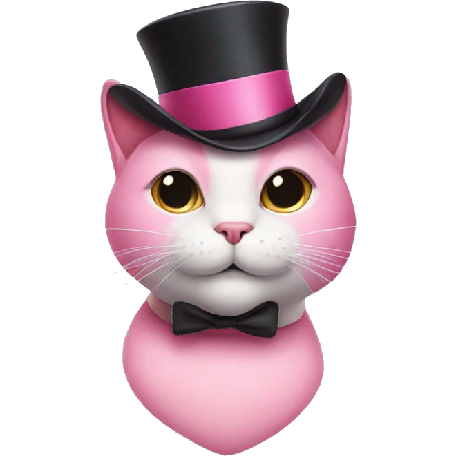 a pink cat with a moustache and a top hat emoji