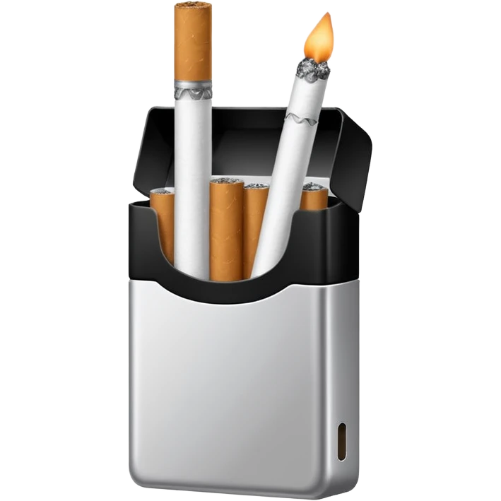 Minimalistic cigarette pack emoji, metallic black and white emoji