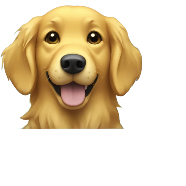 Golden retriever smiling out a car window in a yellow life jacket emoji