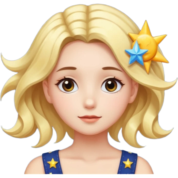 An Emoji of girl, who can be described by three words: sun, moo, star emoji