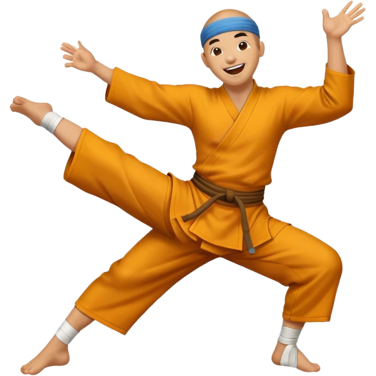 A Shaolin monk laughing while raising one leg  emoji