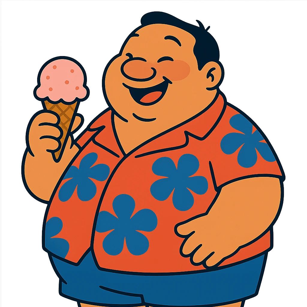 fat man with ice cream, inspired by Lilo and Stitch emoji