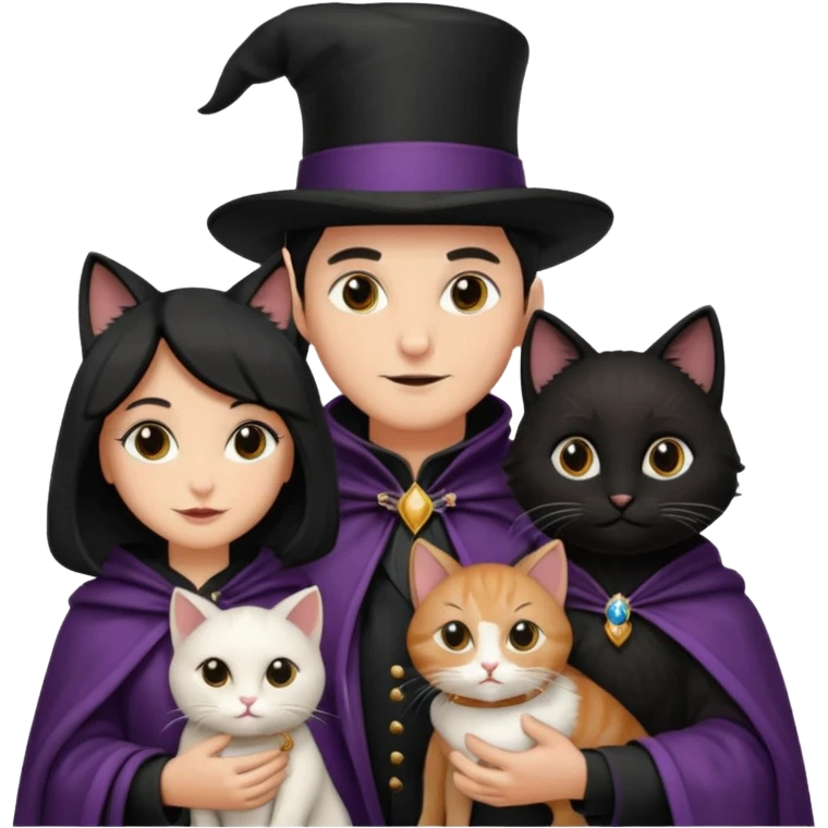 magician couple and their pet cat emoji