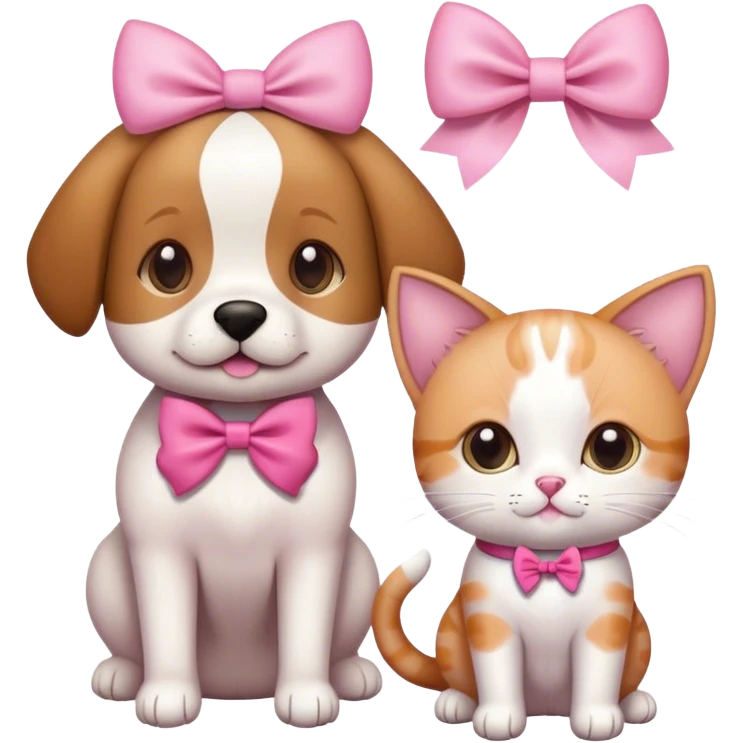 dog and a cat together with a pink bow emoji