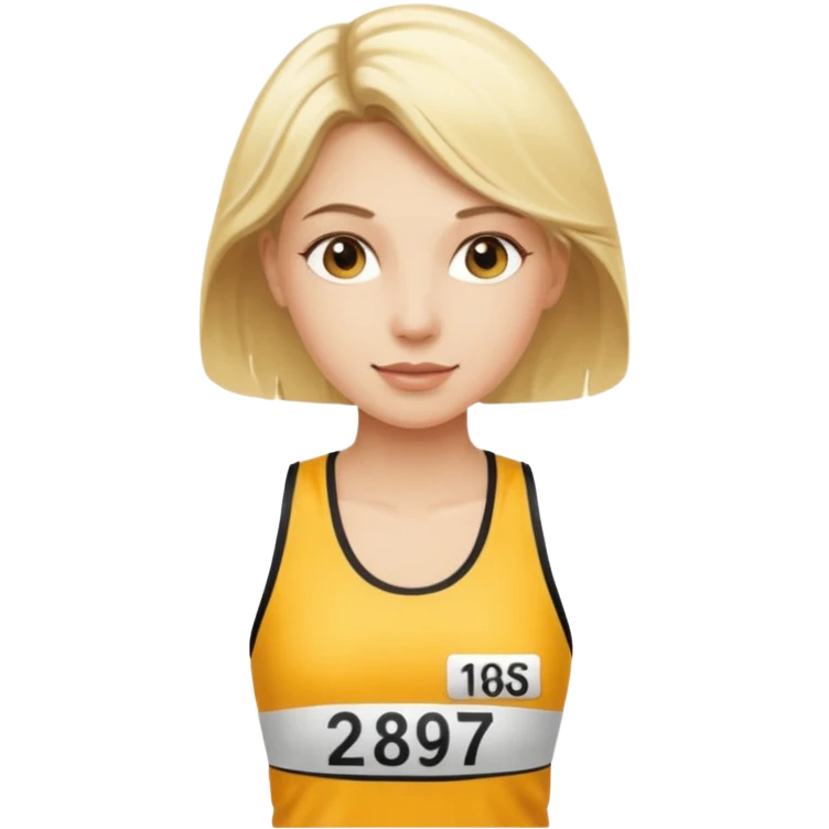 Blonde woman with running race number emoji