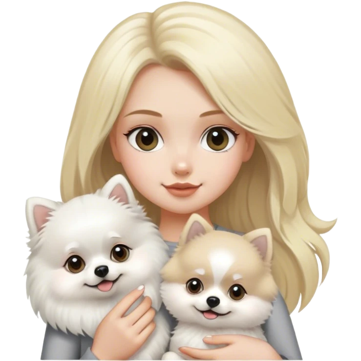blond hair girl holding a white pomeranian and grey pomeranian  emoji