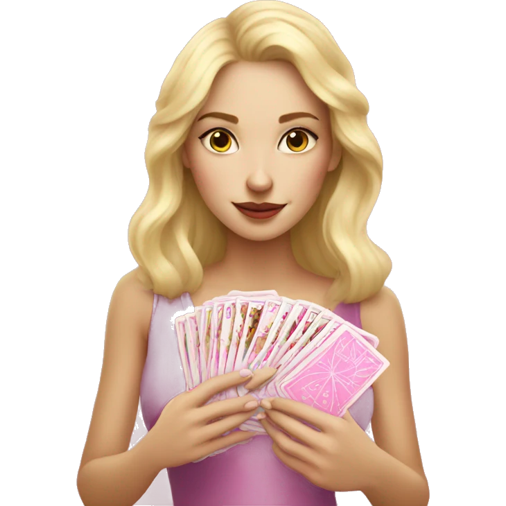 Blonde girl with pink tarot cards emoji