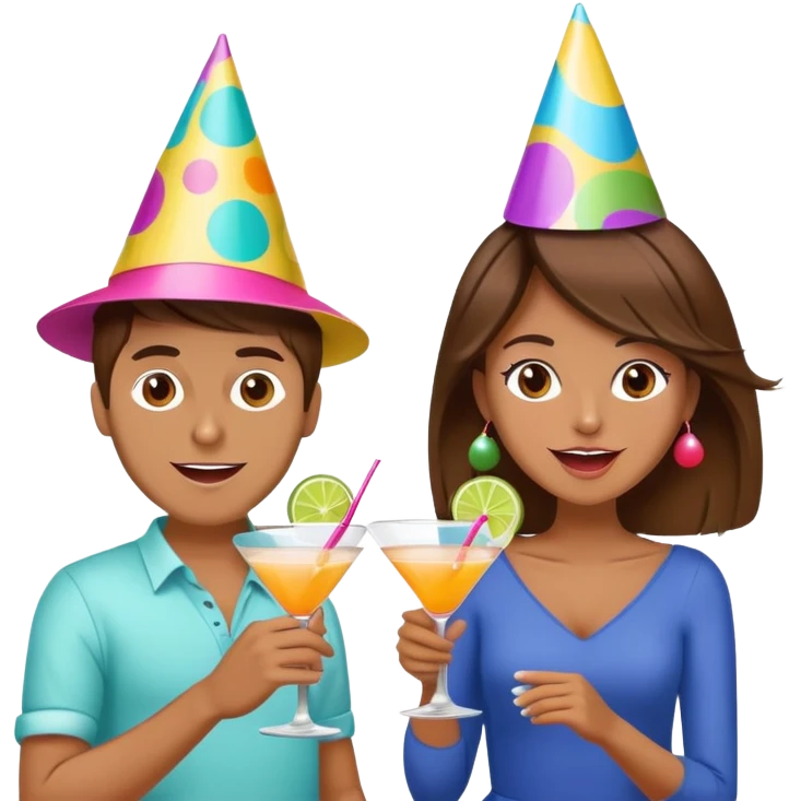 couple situacion brown hair drinking cocktail and dancing, crazy face emoji
