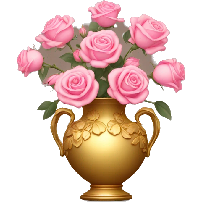 Golden vase with floral pattern and pink roses  emoji