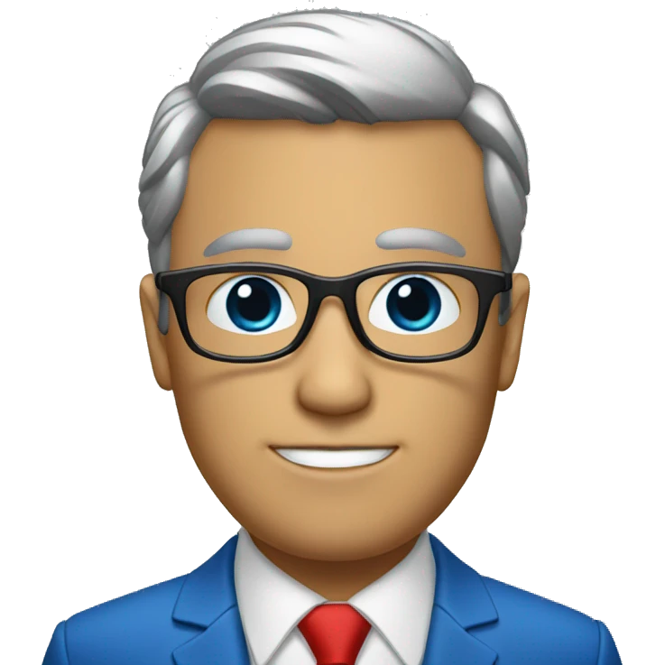 man in blue suit and red tie, black eyes with metallic glasses  emoji