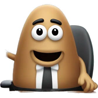 Mr potato head working at a desk in front of a computr with a large fish tank behind him emoji