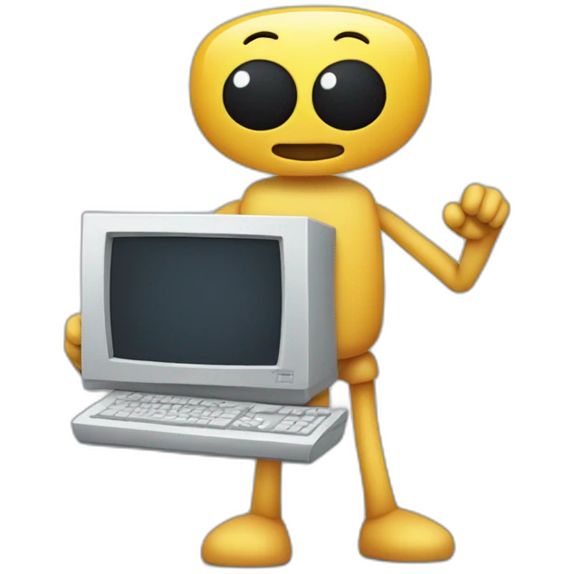 Anthropomorphic computer with arms and legs doing something random emoji