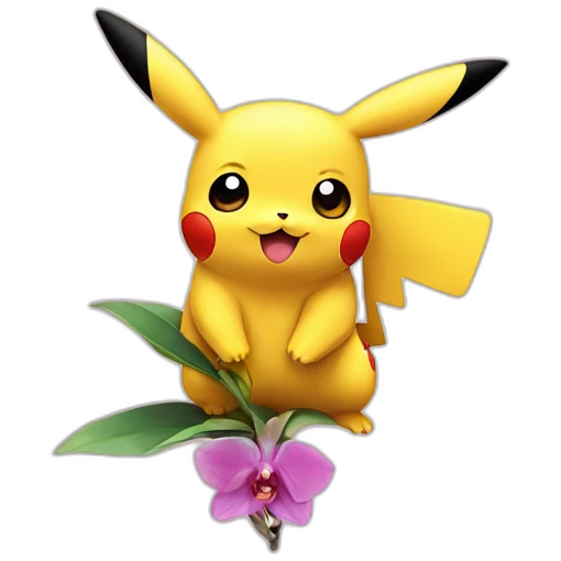Cute Pikachu holding an orchid emoji